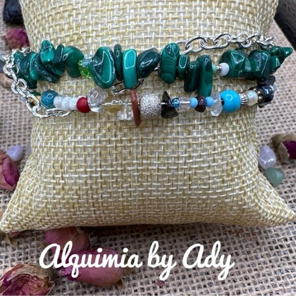 Layered wrap around malachite bracelet - Picture 1 of 2